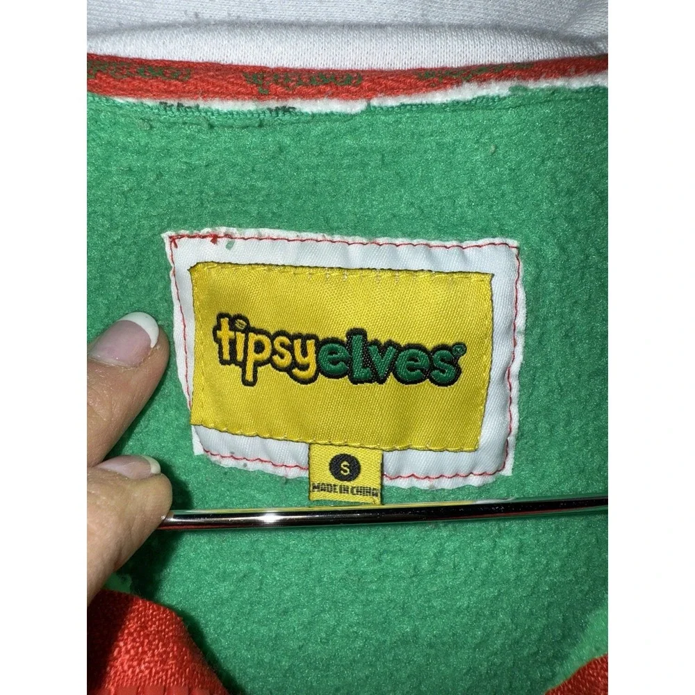 Tipsy Elves One Piece Zip Up Unisex‎ S Hooded Christmas jumpsuit Red Green Snow